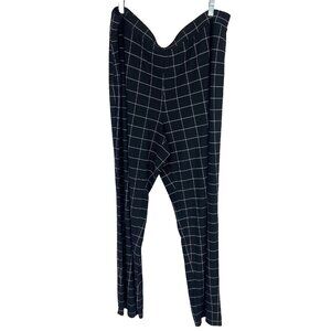 Susan Graver Women 2X Pull On Pants Black Windowpane Plaid Stretch Full Length